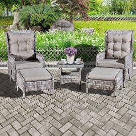 Majorca Rattan 2 Seat Recliner Tea for Two Set in Dove Grey with Stools