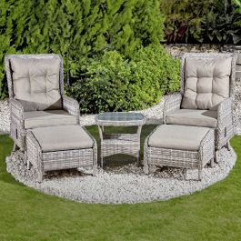 Majorca Rattan 2 Seat Recliner Tea for Two Set in Dove Grey with Stools